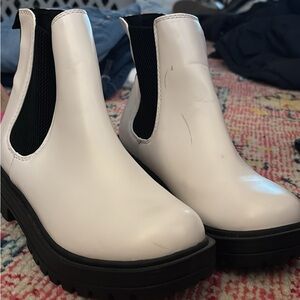 Soda White and Black Ankle Boots